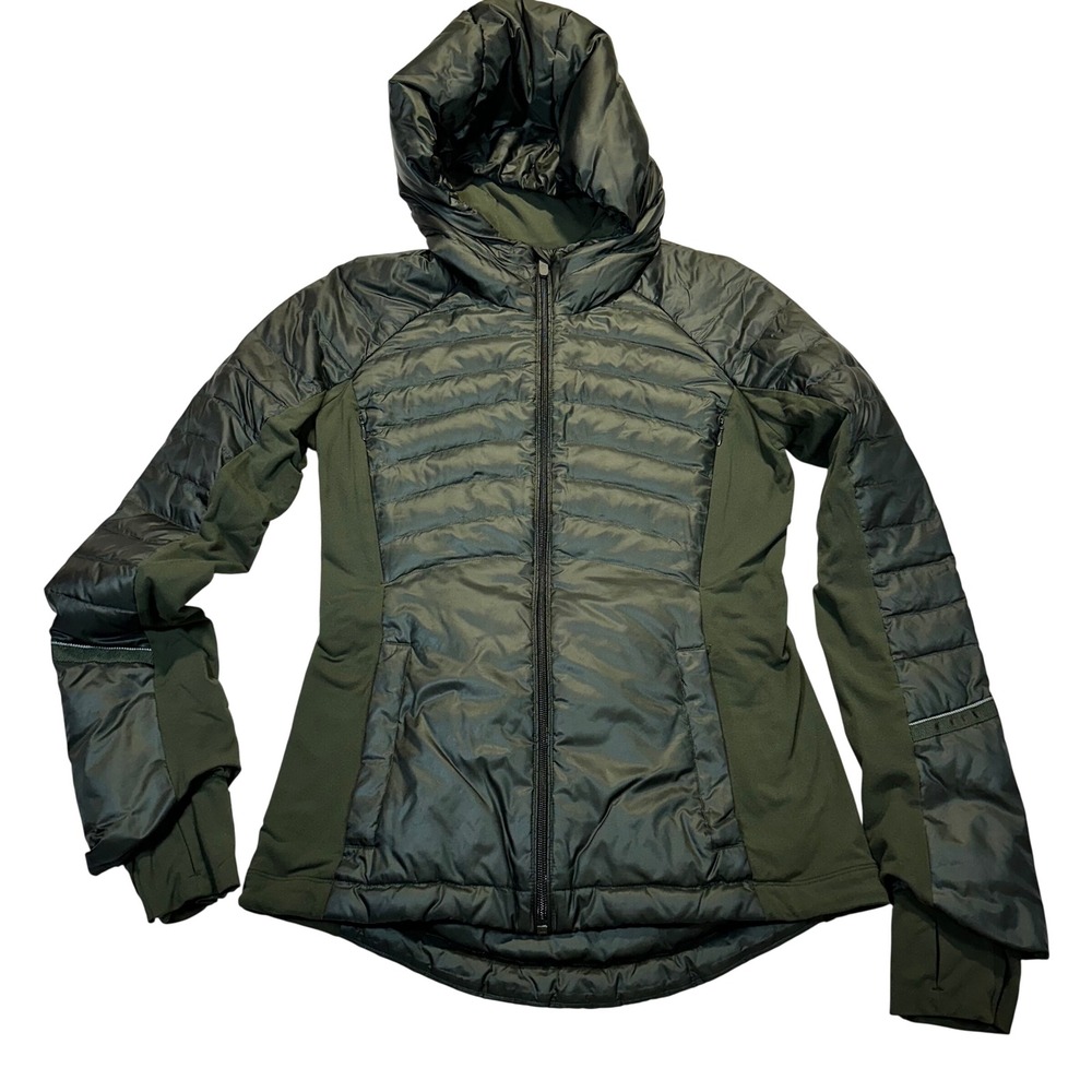 Lululemon Down For‎ It All Jacket Womens 6 Olive Green Puffer Running Athletic